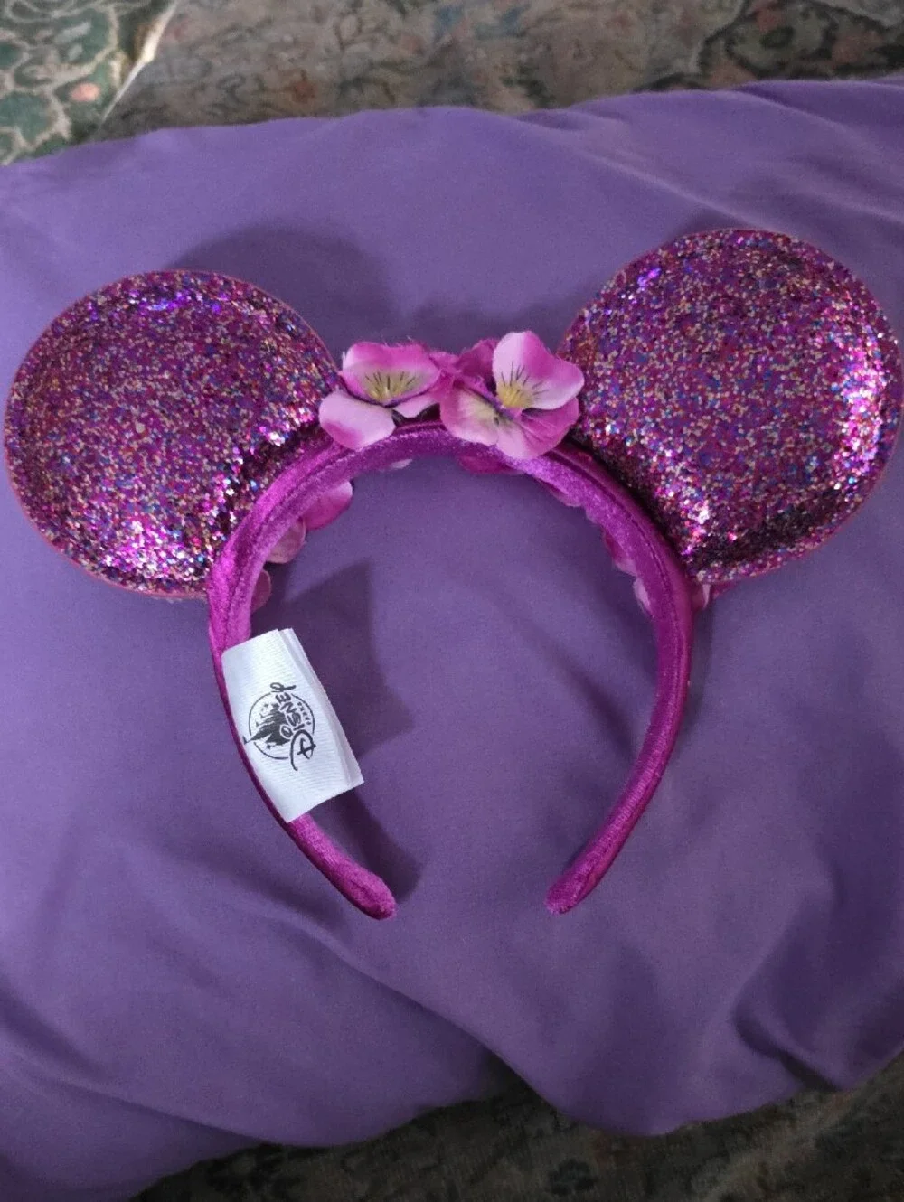 Disney's Flower And Garden Pink Glitter Floral Mouse Ear Headband